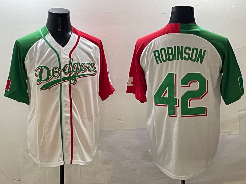 Men Los Angeles Dodgers 42 Robinson White Green Game 2025 Nike MLB Jersey style 1